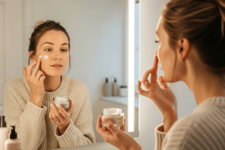 woman applying skin cream